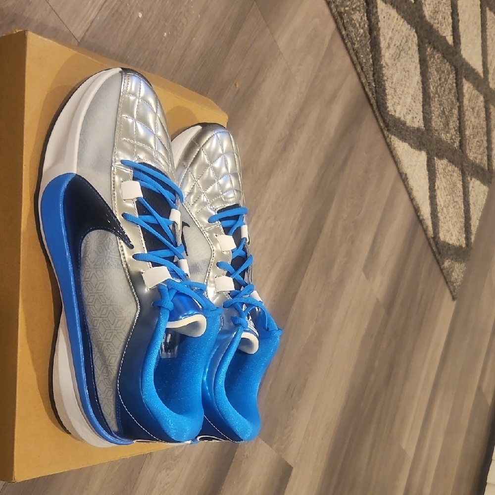 Men stylish Blue and Metallic Grey Athletic sneakers